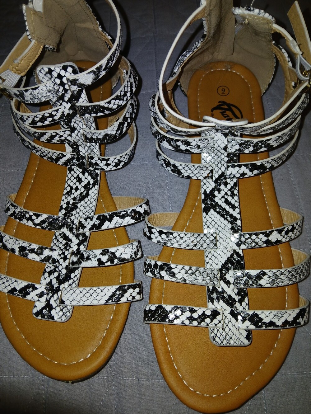 Trary White & Black Snake-Print Gladiator Sandals